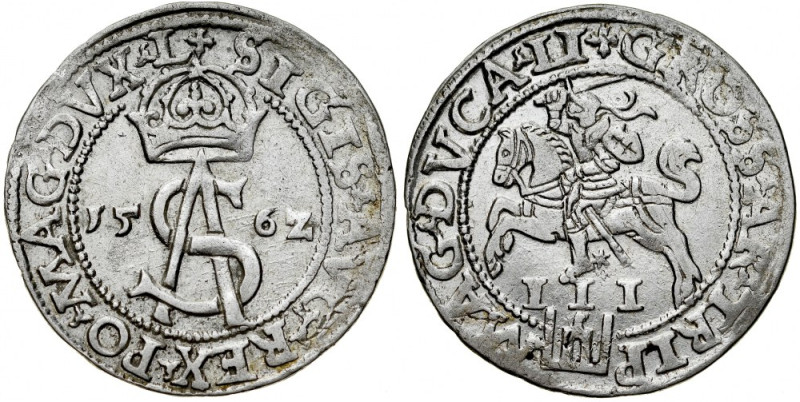 Zygmunt II August 1545-1572, Trojak 1562, Wilno. L/LI, 21 mm. Kop. 3304, &nbsp; ...