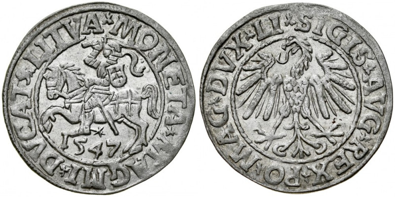 Zygmunt II August 1545-1572, Półgrosz 1547, Wilno. Kop. 3239, Gum. 598, ładna, p...