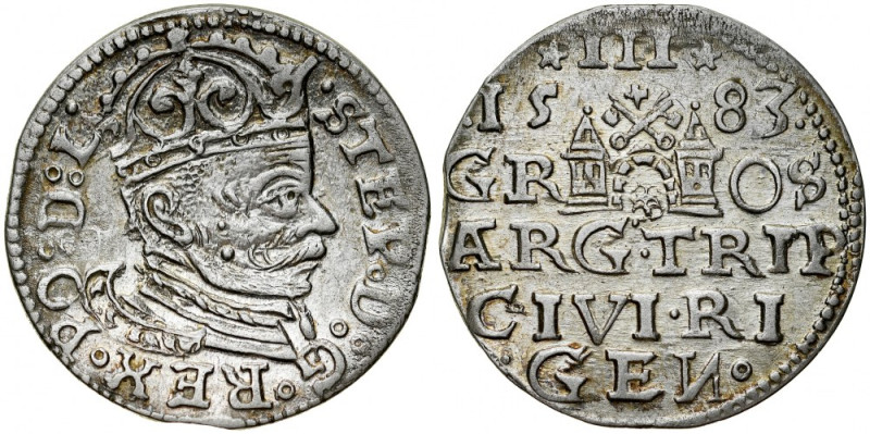 Stefan Batory 1576-1586, Trojak 1583, Ryga. Kop. 8092, Iger R.83.1.a, lustro men...