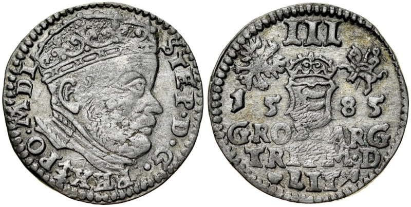 Stefan Batory 1576-1586, Trojak 1585, Wilno. Kop. 3377, Gum. 763, ładna moneta z...