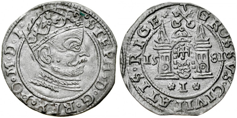 Stefan Batory 1576-1586, Grosz 1581, Ryga. Pełna data. Kop. 8083, Gerb. 2.3, Gum...