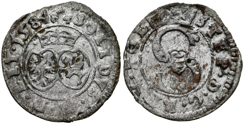 Stefan Batory 1576-1586, Szeląg 1584, Wilno. Kop. 3352, Gum 745, poprawny numizm...