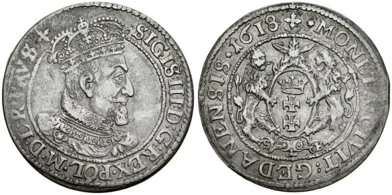 Zygmunt III 1587-1632, Ort 1618 S-B, Gdańsk. Kop. 7494, Kurp. 2245, Gum. 1386, S...