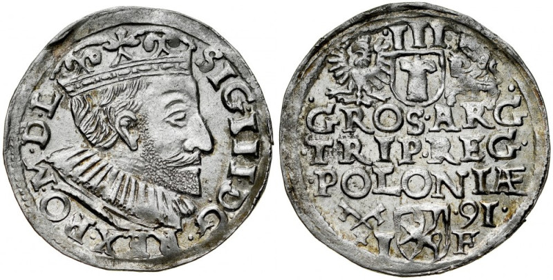 Zygmunt III 1587-1632, Trojak 1591, Poznań. Kop. 945, Iger P.91.4.b, Gum. 998, m...