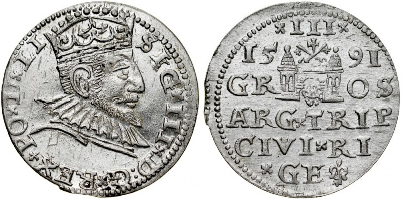 Zygmunt III 1587-1632, Trojak 1591, Ryga. Kop. 8186, Iger R.91.1.v, Gum 1450, ab...