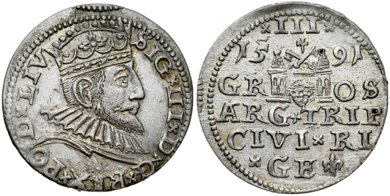 Zygmunt III 1587-1632, Trojak 1591, Ryga. LIV. Kop. 8186, Iger R.91.1.e, Gum 145...