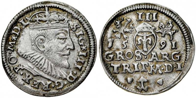 Zygmunt III 1587-1632, Trojak 1591, Wilno. Kop. 3519, Iger V.91.2.b, Ivanauskas ...