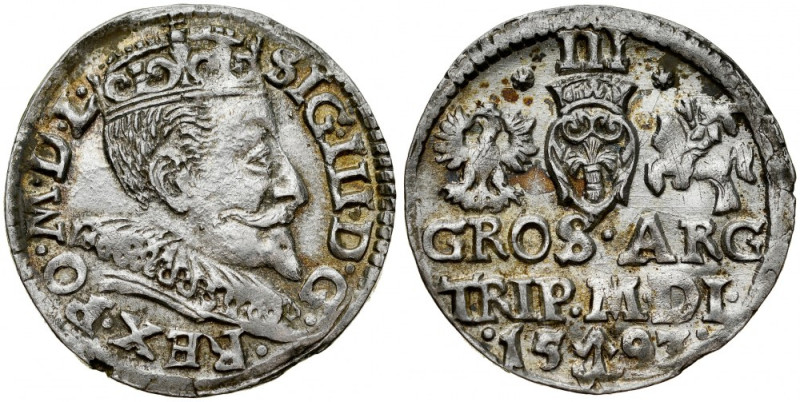 Zygmunt III 1587-1632, Trojak 1593, Wilno. Kop. 3522, Ivanauskas 5SV112-18, Gum....