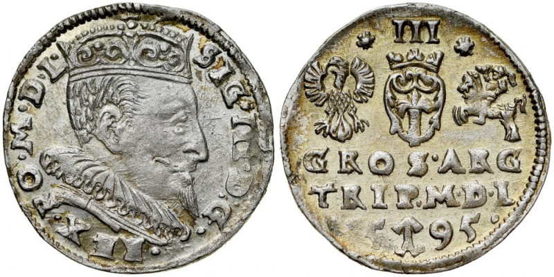 Zygmunt III 1587-1632, Trojak 1595, Wilno. Kop. 3525, Ivanauskas 5SV115-19, Gum....