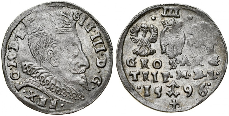 Zygmunt III 1587-1632, Trojak 1596, Wilno. Kop. 3528, Iger V.96.1, delikatna, sz...