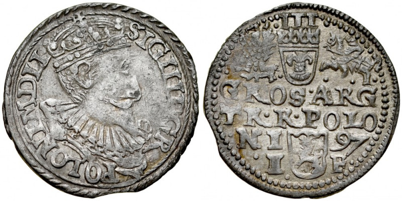 Zygmunt III 1587-1632, Trojak 1597, Olkusz, M.D.LI Kop. 1055, Iger O.97.1.b, Gum...