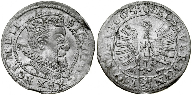 Zygmunt III 1587-1632, Grosz 1605, Kraków. Kop. 777, Gum. 937, ostra, połyskowa ...