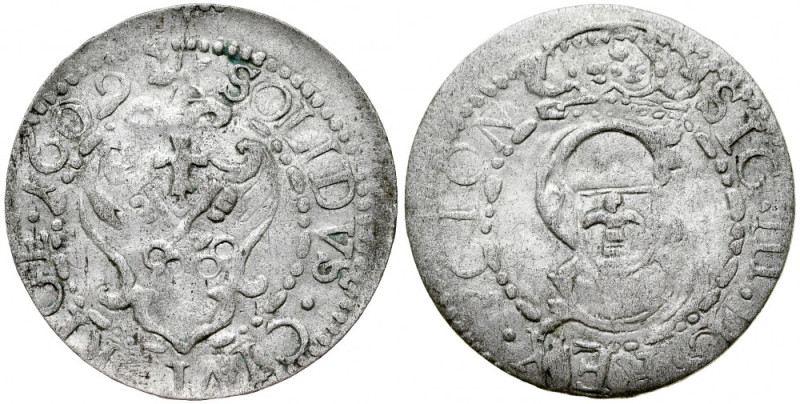 Zygmunt III 1587-1632, Szeląg 1609, Ryga. Kop. 8133, Gum. 1432, zwykły obiegowy ...