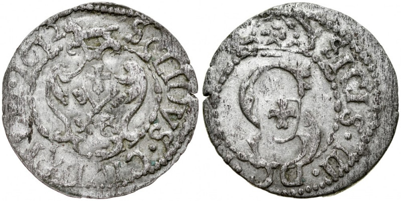 Zygmunt III 1587-1632, Szeląg 1612, Ryga. Kop. 8143, Gum. 1435, dobrze wygniecio...