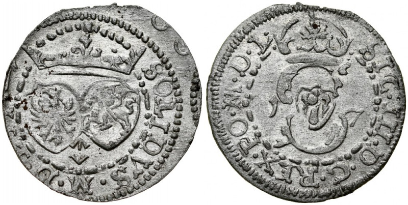 Zygmunt III 1587-1632, Szeląg 1617, Wilno. Kop. 3439, Gum. 1295, połysk menniczy...