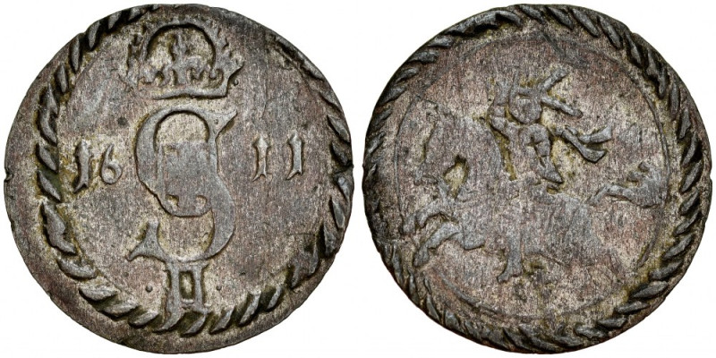 Zygmunt III 1587-1632, Dwudenar 1611, Wilno. Kop. 3400, Gum. 1276, patyna.

Gr...