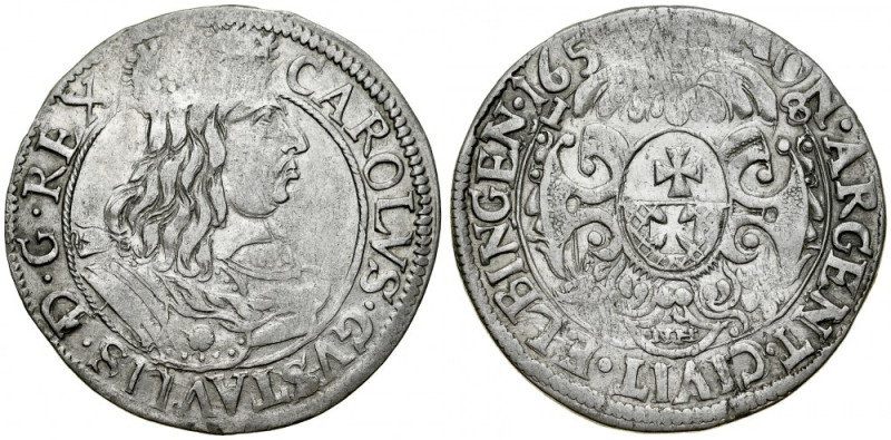 Jan II Kazimierz 1649-1668, Ort 1657 N-H, Elbląg. Kop. 9672, Ahl. 56a, bardzo ła...