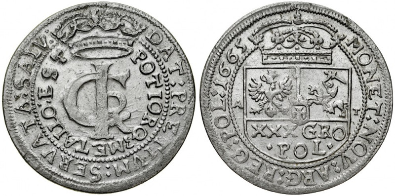 Jan II Kazimierz 1649-1668, Tymf 1665 A-T, Bydgoszcz, Kraków. Kop. 1788, Gum. 17...