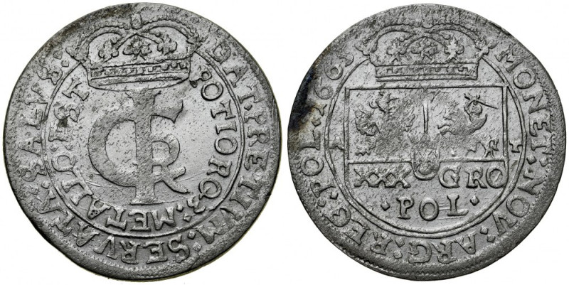 Jan II Kazimierz 1649-1668, Tymf 1665 A-T, Bydgoszcz, Kraków. Kop. 1788, Gum. 17...