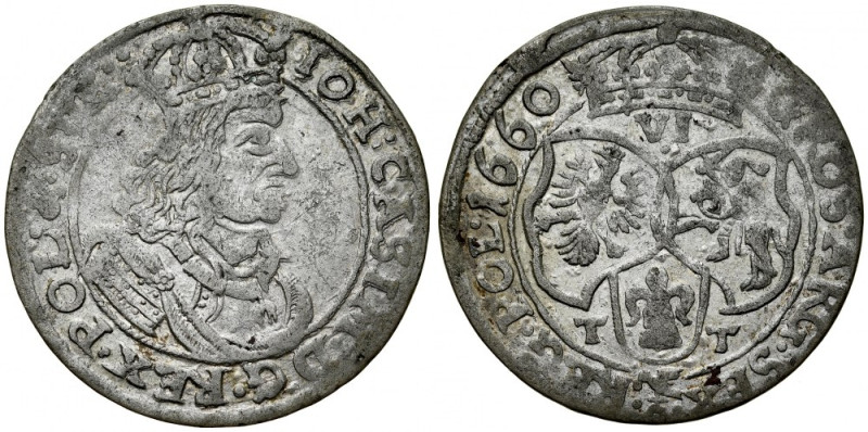 Jan II Kazimierz 1649-1668, Szóstak 1660 T-T, Bydgoszcz. Kop. 1618, Gum. 1692, ł...