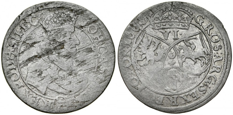 Jan II Kazimierz 1649-1668, Szóstak 1660 T-T, Bydgoszcz. Rzadkie. Stemple autors...