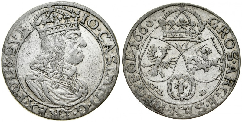 Jan II Kazimierz 1649-1668, Szóstak 1660 TL-B, Kraków. Kop. 1622, Gum. 1689, ład...