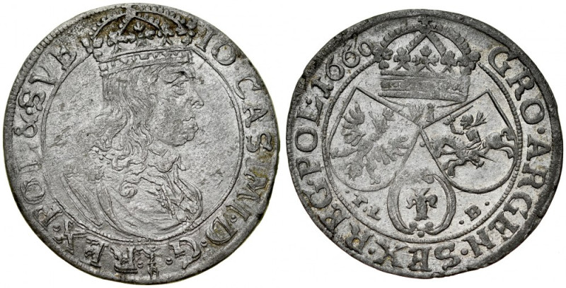 Jan II Kazimierz 1649-1668, Szóstak 1660 TL-B, Kraków. GRO zamiast GROS!! RR. Ko...