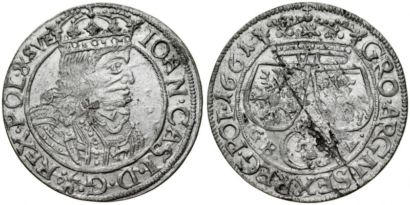 Jan II Kazimierz 1649-1668, Szóstak 1661 GB-A, Lwów. Kop. 1642, Gum. 1796, połys...