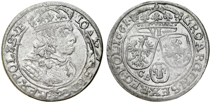 Jan II Kazimierz 1649-1668, Szóstak 1661 GB-A, Lwów. Kop. 1642, Gum. 1796, dobrz...