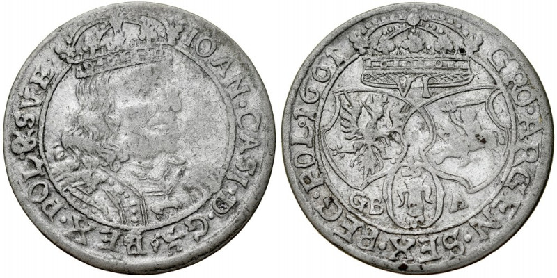 Jan II Kazimierz 1649-1668, Szóstak 1661 GB-A, Lwów. RR, GRO ARGEN. Kop. 1642, G...