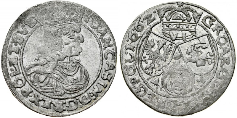 Jan II Kazimierz 1649-1668, Szóstak 1662 Ac-pT, Kraków. Kop. 1654, Gum. 1703, mi...