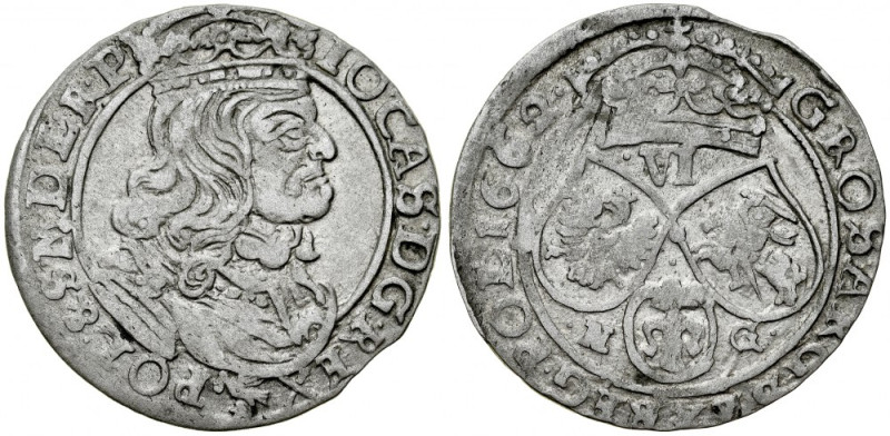 Jan II Kazimierz 1649-1668, Szóstak 1662 N-G, Poznań. Kop. 1649, Gum. 1704, szar...