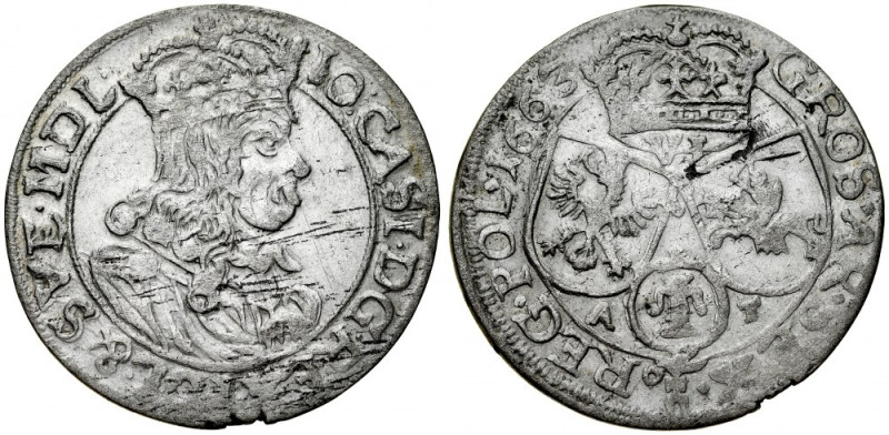 Jan II Kazimierz 1649-1668, Szóstak 1663 A-T, Kraków. Kop. 1661, Gum. 1707, poły...