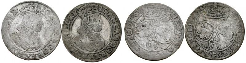 Jan II Kazimierz 1649-1668, Szóstak 1662, 1663 A-T, Kraków. 2 szt. Obiegowe mone...