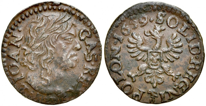 Jan II Kazimierz 1649-1668, Szeląg 1659 TLB, Ujazdów. R. Kop. 1545, Gum. 1638, p...