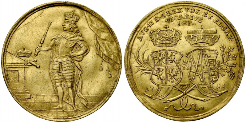 August II Mocny 1697-1733, Medal wikariacki 1711, odbitka wagi 2,5 dukata, Dresd...