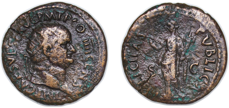 Rome Roman Empire 73 AE Dupondius - Vespasian (FELICITAS PVBLICA S C; Felicitas)...