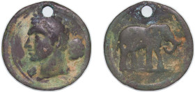 Iberia (ancient) City of Carthago Nova 213 BC 210 BC AE Trishekel (Herakles-Melqart, Elephant) Bronze 15.34g VF Holed CNP 444