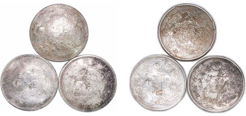 Japan Empire 1878 - 1887 1 Yen - Meiji (large type, 3 Lots) Silver (.900) VF Cho...