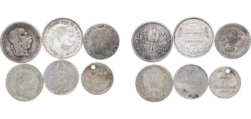 Austria 1839 - 1893 Coinage (6 Lots) Silver VF