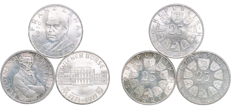 Austria Second Republic 1966 - 1971 25 Schilling (3 Coins, weight all 38.9gr) Si...