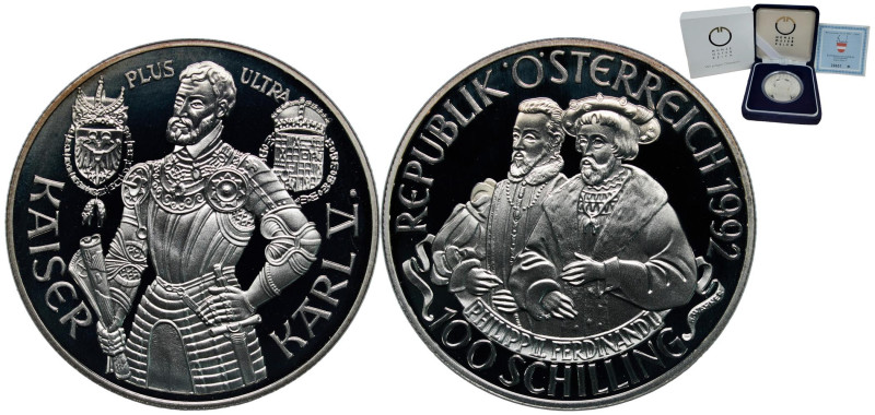 Austria Second Republic 1992 100 Schilling (Kaiser Karl V) Silver (.900) Vienna ...