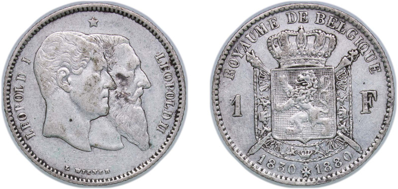 Belgium Kingdom 1880 1 Franc - Leopold II (Independence) Silver (.835) Brussels ...