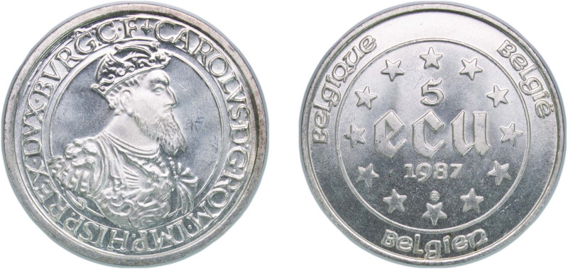 Belgium Kingdom 1987 5 ECU - Baudouin I (Treaties of Rome) Silver (.833) Brussel...