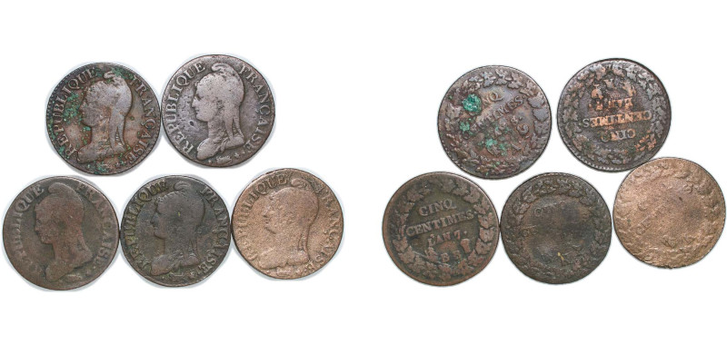 France First Republic 1796 - 1800 5 Centimes (5 Lots) Copper VF F 115 Gad 126 / ...