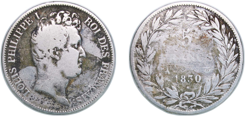 France Kingdom 1830 A 5 Francs - Louis-Philippe I Silver (.900) Paris Mint 24.46...