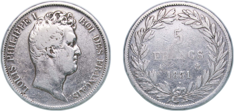 France Kingdom 1831 A 5 Francs - Louis-Philippe I Silver (.900) Paris Mint 24.75...