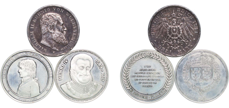 France ND Medal - L’Histoire de France (two Medal & one 3 Mark Württemberg weigh...