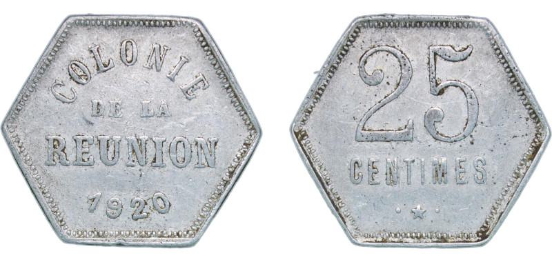 France Réunion French Overseas Department 1920 25 Centimes Aluminium (125000) 1....