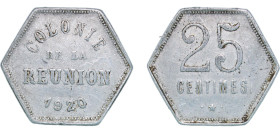 France Réunion French Overseas Department 1920 25 Centimes Aluminium (125000) 1.18g XF KM Tn3 Lec 49